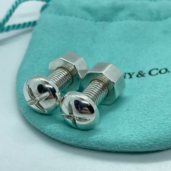 Tiffany & Co Silver Nut Bolt Cufflinks Cuff Link Links w/ Pouch - Picture 7 of 14